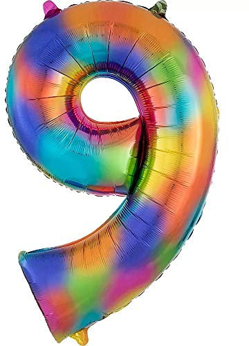 DIWULI Luftballon 9 Geburtstag XXL Bunt Regenbogen Zahl 9