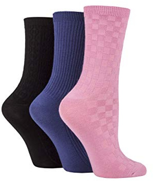 SockShop Ladies Plain Patterned and Striped Bamboo Socks Pack of 3 (Black/Dark Denim/Dusky Pink Textured, 4-8)