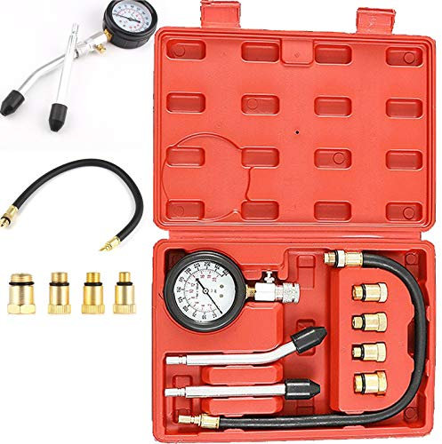 PowerTools Kompressionstester, Motor Kompressionsprüfer 0-20 bar oder 0-300 psi Kompressionsmesser Druck-Prüfgerät Kompression prüfen meßen Meßgerät, für KFZ Motorrad Benzin Tester, mit Box