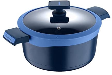 MasterPro - Cacerola con tapa de cristal, 4,5 l, olla antiadherente de aluminio fundido de gastro inducción, calidad profesional, revestimiento con infusión de diamante, resistente al horno