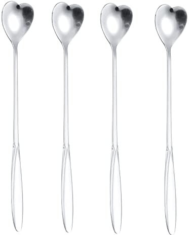 16 pezzi cucchiaio a forma di cuore cucchiaino da caffè 17 pollici set in acciaio inox manico lungo cucchiaio per mescolare cucchiaio per gelato cucchiaio argento