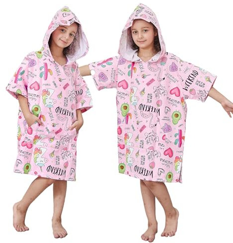 KAKU NANU Accappatoio Microfibra Bambino Bambina Morbido Accappatoio Ragazza Ragazzo Piscina Rosa 5 6 7 8 9 10 Anni