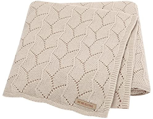 LAWKUL Babydecke 100% Baumwolle Zellulare Decke Weich Gestrickt Babydecken für Neugeborene Jungen Mädchen Kleinkind 100x80cm Beige