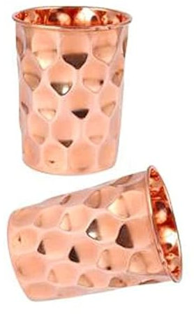 OSNICA Lot de 2 gobelets en verre faits à la main pour eau d'Inde en cuivre mieux que les verres, plus sûrs que le plastique, capacité 350 ml (design 06)