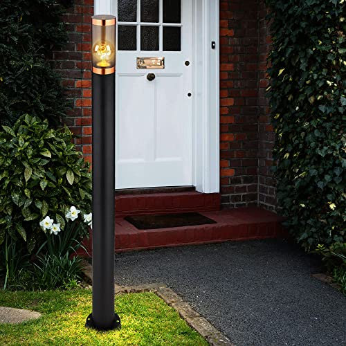 etc-shop Wegeleuchte Pollerleuchte außen Gartenlampen schwarz IP44, Standleuchte Terrasse Balkon, Edelstahl Kupfer rauchfarben, 1x E27 Fassung, DxH 12,7x110cm