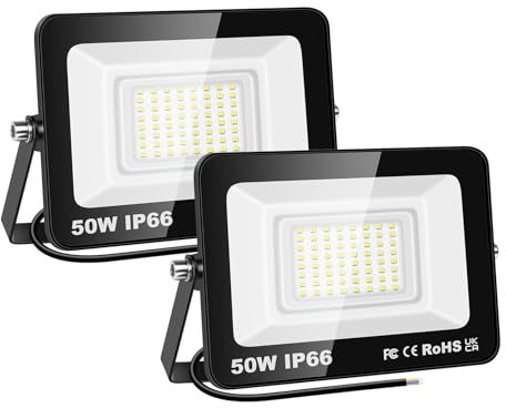 PICAA Faretto LED da Esterno, 2X 50W Faro da Lavoro a LED 6500K, luce di sicurezza LED,Proiettore Super Luminoso, Proiettore da Costruzione per Campeggio, Riparazione Auto, Escursionismo e Pesca