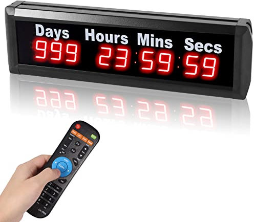 Spolehli Tage Countdown Uhr, 1.0 Jahres Countdown Uhren bis zu 999 Tage mit Stunden Minuten Sekunden für Ruhestand Weihnachten Hochzeit, Fernbedienung LED Countdown/Timing Up Timer Wanduhr