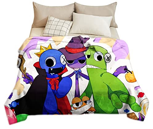 Anime Rainbow Friends Fleece-Überwurfdecke, 3D-bedruckte Fleece-Überwurf, Flanelldecke, superweiche, gemütliche, flauschige warme Decke, für Winter-Bettwäsche, Couch und Plüsch,