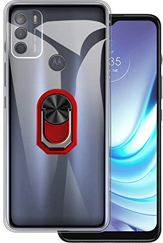Für Motorola Moto G50 Ultra Dünn Handyhülle + Ring Halter Kickstand Bracket, Gel Pudding Weiches Silikon Handy für Motorola Moto Ibiza 6,5 Zoll (RedRing-T)