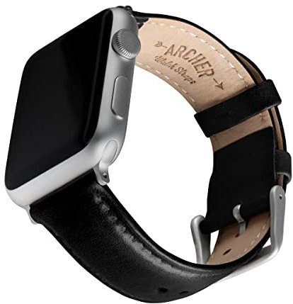 Archer Watch Straps - Cinturini Pelle Pieno Fiore per Apple Watch (Nero/Cucitura Abbinata, Argento, 44/45/46/49mm)
