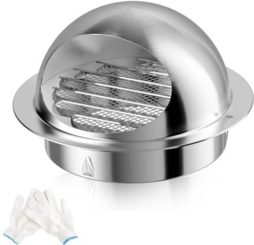 Hon&Guan 150mm Bull Nose External Vent 304 Stainless Steel 6 Inch Extractor Fan Vent Grille with Louvres Flyscreen and Gloves Round Air Vent Covers for Wall