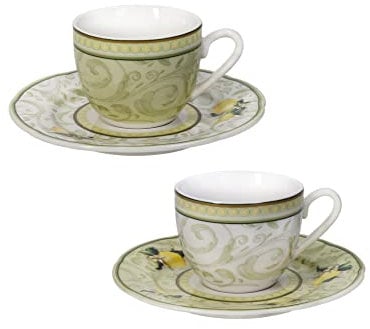 BRANDANI Tazza da caffè Espresso 50ml Set 2 Pezzi Limoni 250ml Porcellana