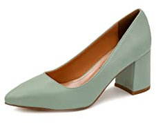 QUEEN HELENA Scarpe con Tacco Basso Largo Decollete a Punta Chiusa Casual Elegante Donna ZM9322 (Verde, Numeric_38)