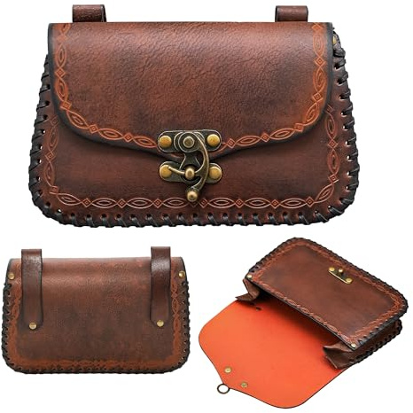 Lord of Battles Messenger Gürteltasche aus echtem Leder, Mittelalter-Stil, Gürteltasche für Handy, Renaissance-Feen-Kostüm-Zubehör (braun)