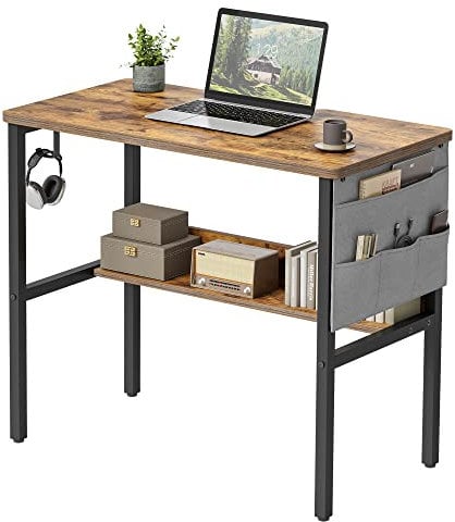 CubiCubi Schreibtisch, 96 x 40 cm Computertisch, Schreibtisch Klein PC-Tisch Stabil, Braun