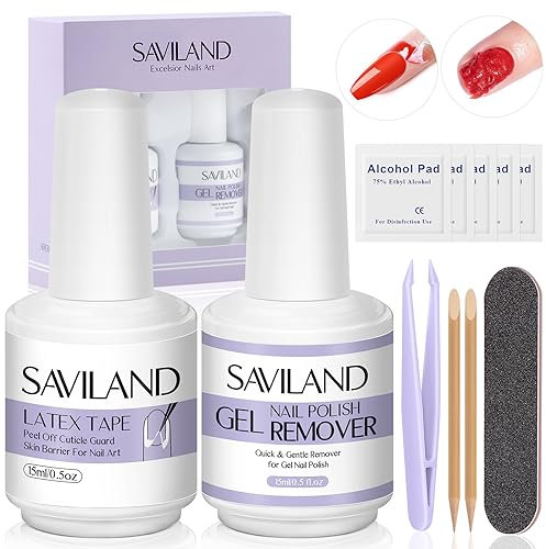 Saviland Liquid Latex & Gel Nail Polish Remover Kit: 15ml Gel Nail Polish Remover with Liquid Latex Nails Peel Quick Drying & Easy Remove Nail Polish, Not Harmful To Skin and Nails