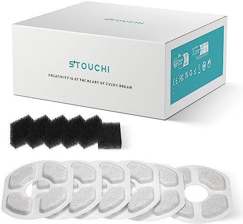 Stouchi 12 Stück Katzenbrunnen Filter,Ersatzfilter für Trinkbrunnen 6 Stück Kohlefilter und 6 Stück Schaumfilter für 2.5L Katzenbrunnen WDQ1/WDQ3 Ersatzfilter mit Harz und Aktivkohle