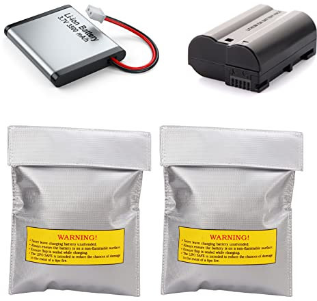 2Pcs Battery Safety Bag,Lithium Battery Safety Bag PVC Fiber Fireproof Explosion Battery Bag Proof Lipo Battery Safety Charging Storage Sack for Charging and Storage,180x230x5mm