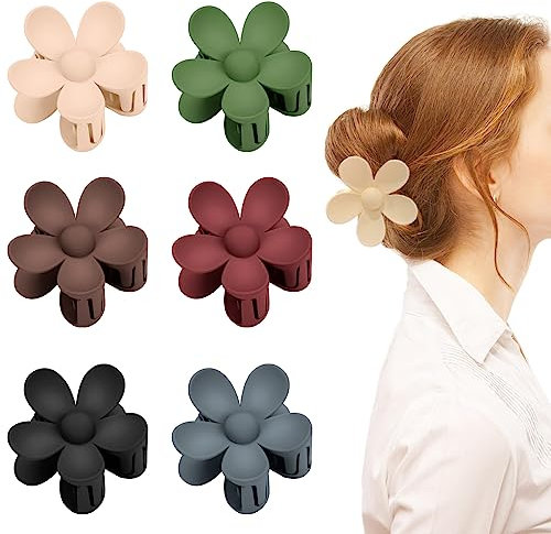 6 Stück Große Klauen Haarspangen, Acryl Haarspangen Damen Niedliche Matte Flower Hair Clips, Blütenform Rutschfest Haarspangen Kunststoff Haar Krallen Haarklammern für Frauen Mädchen,6 Colors…