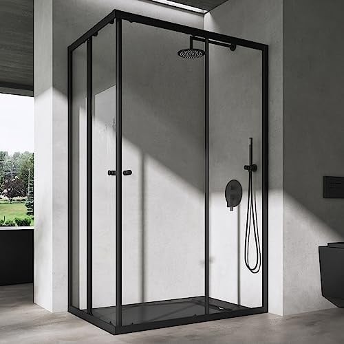 doporro Box Doccia 75x120cm, Box Doccia a Soffietto Cabina Bagno in Cristallo Trasparente con Porte Scorrevoli Ravenna16K Plus, Nero