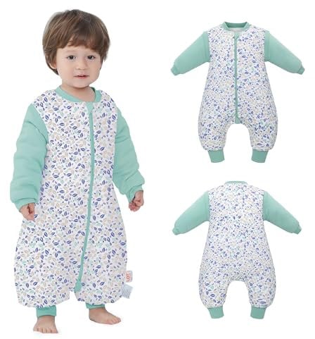 Gigoteuse d'hiver pour bébé avec pieds à manches longues - Gigoteuse avec manches amovibles - 2,5 tog - Automne et hiver - Pour nourrissons de 1 à 3 ans - De 70 à 90 cm - 100 % coton biologique - Vert