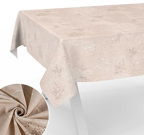 Stoff Tischdecke Tischwäsche Textil Tischtuch Baumwolle Polyester Gewebe abwaschbar pflegeleicht, in rund oval eckig Japondi Beige 220x140cm Schnittkante