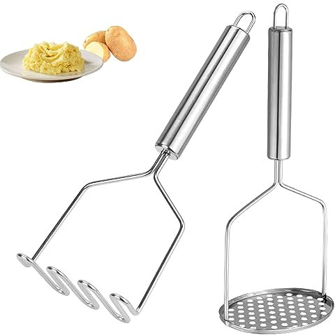 Rayong Kartoffelstampfer 2 Stück Kartoffelstampfer Edelstahl 26,5 cm Kartoffel Stampfer Küche Potato Masher Professioneller Kartoffelstampfer Küchenwerkzeug für Kartoffelbrei Gemüse und Früchte