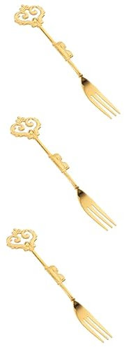 Housoutil 3 Piezas Cubiertos Vintage Dorados Tenedores De Pepinillo Tenedores Para Fondue De Queso Tenedor Para Pepinillos Tenedor De Comida Acero Inoxidable Pudín Antiguo Chica