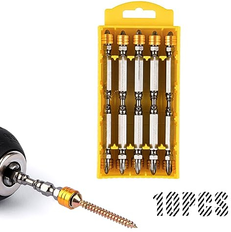 Georcep Electric Dual Head Phillips Screwdriver, PH2 Cross Head 1/4 Hex Shank Magnetic Collar Positioning Screwdriver Bits for Impact Electric Screw Driver Power Tools (10PCS 110mm)
