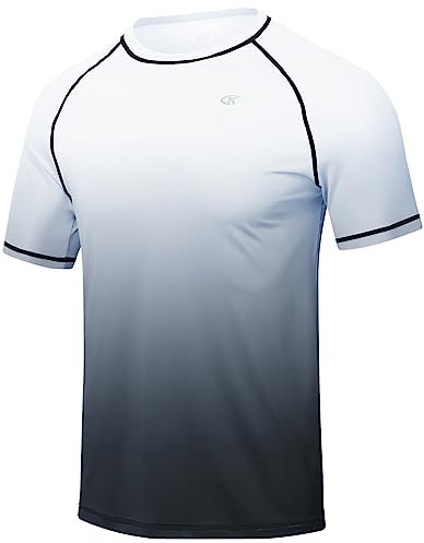 Huayuzh Herren Rashguard T-Shirt Schwimm Shirt Schnelltrocknend Leicht Atmungsaktiv Surfen Angeln Wandern Shortsleeve Top Verlaufsfarbe Grey L
