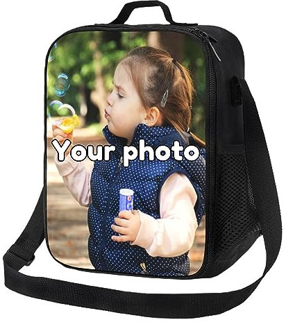 GZYZXP Personalised Lunch Box Bag for Kids Adults, Create Your Own Personalized Insulated Lunch Bag, Reusable Tote Bag with Adjustable Shoulder Straps and Pocket, for Travel Picnic Work Outdoor