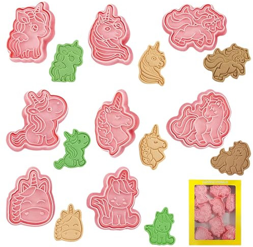 SPERMUOY Einhorn ausstecher Set,8 Stück Cookie Cutter kinder,3D Kinder Keksausstecher Unicorn,DIY Prägeformen für Keksteig, Fondant, Donut, Kuchendekoration, Schokoladen Cookie