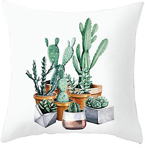 CEVAN Leinen Kissenbezüge Outdoor Lounge Kissenhülle Jugendzimmer Weiß Grün Kissenbezüge Zierkissen Kissenhülle Kinderzimmer Kaktus Kissenbezüge Sofa Dekor 50x50 cm
