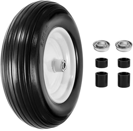 LTNICER Wheelbarrow Tyre, 5 - 8 Flat Solid Tyre & Wheel, 3 Centered Hub, 5/8 Axle Bore for Wheelbarrows, Garden Trolley, Cart Lawn Mower Replacement