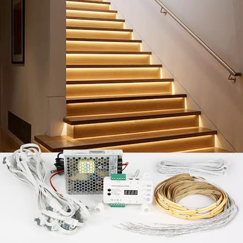 XLSBZ LED-Treppenstufenbeleuchtung mit Bewegungsmelder,20 Stufen LED Treppenlicht Streifen Treppenbeleuchtung Komplettset (Warmes Licht 2700K)