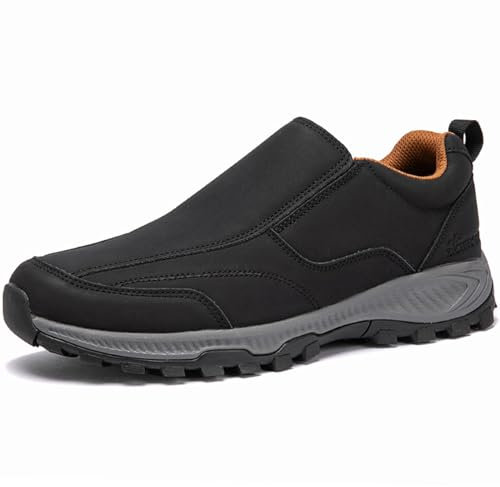 AZMAHT Mocasines Impermeable Cuero PU Zapatillas Casual para Hombre Sin Cordones Calzado de Walking Deportivo Bajas de Ligerasy Transpirables Zapatos de Tenis,Negro,44/270mm