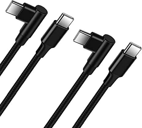Short USB C to USB C Cable 0.25M 2 Pack, PD 60W USB Type C Fast Charging Charger Lead Right Angle Nylon Braided Compatible with Samsung Galxy S24 S23 S22 S21 S20 FE Plus Ultra (Black)