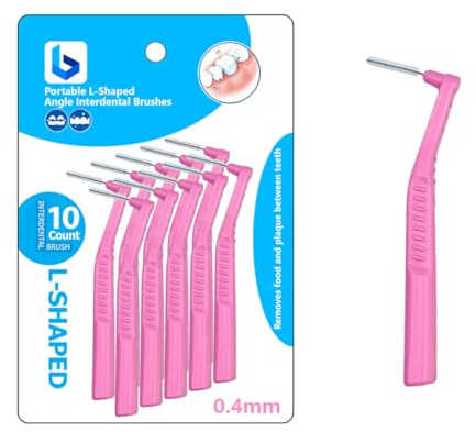BOULTON Angle Interdental Brushes – Pack of 10 | L Shape Interdental Brush for Teeth Clean Oral Hygiene Tooth Floss | Dental Picks Interdental Toothpick Stick Toothbrushes Teeth Brushes (0.4mm)