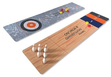 Sarini 3-in-1-Tisch-Shuffleboard-Curling-Spiel-Bowling-Set, tragbares Tisch-Set, Mini-Tischspiel, faltbares Familienspiel für Zuhause, Schule, Reisen