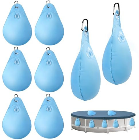 Lot de 16 poids de bâche de piscine avec crochets, étanches - Sacs à eau en PVC épais - Antigel - Pour bâche de piscine hors sol