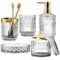 Glass Bathroom Accessories Set,5Pcs Clear Bathroom Accessories of Lotion Dispenser,Soap Dish,Toothbrush Holder,Tumbler,Cotton Swab Jars,Crystal Gift