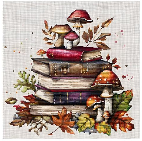 Xinpinzhou Kreuzstich Set Vorgedruckt Pilz, Stickvorlagen Stickbilder Vorgedruckt Kreuzstich Stickpackungen Stickpackung Cross Stitch Embroidery Kit Stickset Sticken Set Erwachsene Anfänger 30 x 30 cm