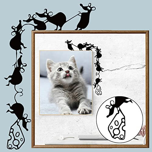 Sticker Tiere Vintage Cartoon-Mäuse-Lochmuster-Wandaufkleber, Dekor, kleine Maus, die Lebensmittel trägt, Wandaufkleber Mini Aufkleber Set (black, One Size)
