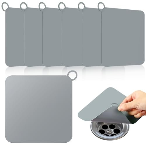 Yinkin 6 Stück Duschablauf-Abdeckung, Silikon, Bodenablaufabdeckung, Anti-Geruchs-Matte für Duschwannen-Stopper, Duschablaufabdeckung für Badewanne, Küche, Waschküche, Waschbecken, Zubehör (grau, 14 x