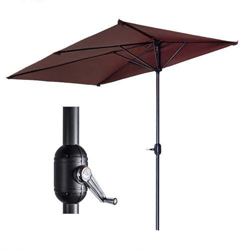 Parasol Pour Extérieur Jardin Parasol Mural Demi En Porche,200cm 250cm Marché De Patio Demi-Parasol Avec Manivelle Sans Base(Café,250cm/8.2ft)