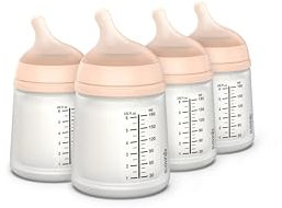 Suavinex, Pack 4 Biberons Anti-Colique Zero Zero, Tétine à Débit Adaptable (A) en Silicone, Bébés +0 Mois et Nouveau-nés, Spécifique Allaitement Maternel, Lait Maternel et Poudre, 180 ml, Fair