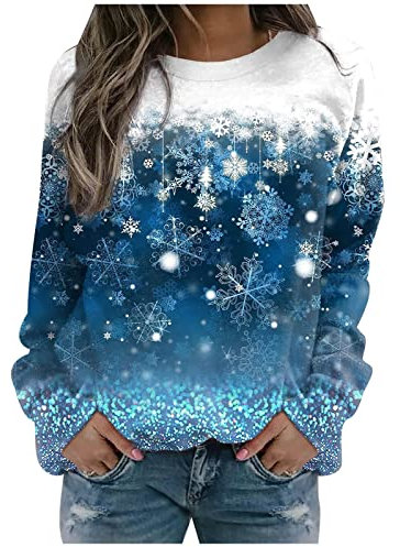 2025 Pull Noel Femme Pull de Noël Femme Cadeau Noël Femme Pull Noël Femme Manches Longues Col Rond Impression Verre à Vin Sweat Femme Sweatshirt Grande Taille Pullover T Shirt Chemisiers Pas Cher