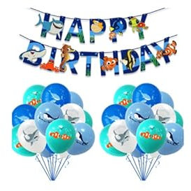 Damoff Finding Nemo Geburtstag Deko: Nemo und Dory Geburtstag Girlande, Ozean Hai Luftballons in Blau für Kindergeburtstag, Karneval, Themenevents und besondere Anlässe