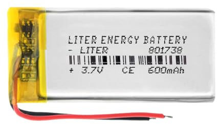 Batterie 801738 LiPo 3.7V 600mAh 2.22Wh 1S 5C Liter Energy Battery pour l'électronique Rechargeable Téléphone Portable Smartwatch GPS - Ne Convient Pas à la Radiocommande 40x17x8mm (600mAh|801738)