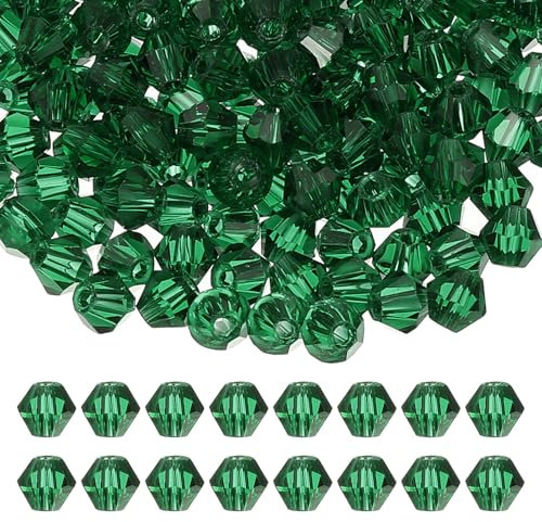 PATIKIL 4mm Abalorios de Cristal Bicono, 400 Piezas Abalorios Facetados de Cristal Bicono Suelto para Hacer Joyas Pulsera Collar Pendientes Móviles Artesanales, Verde Oscuro